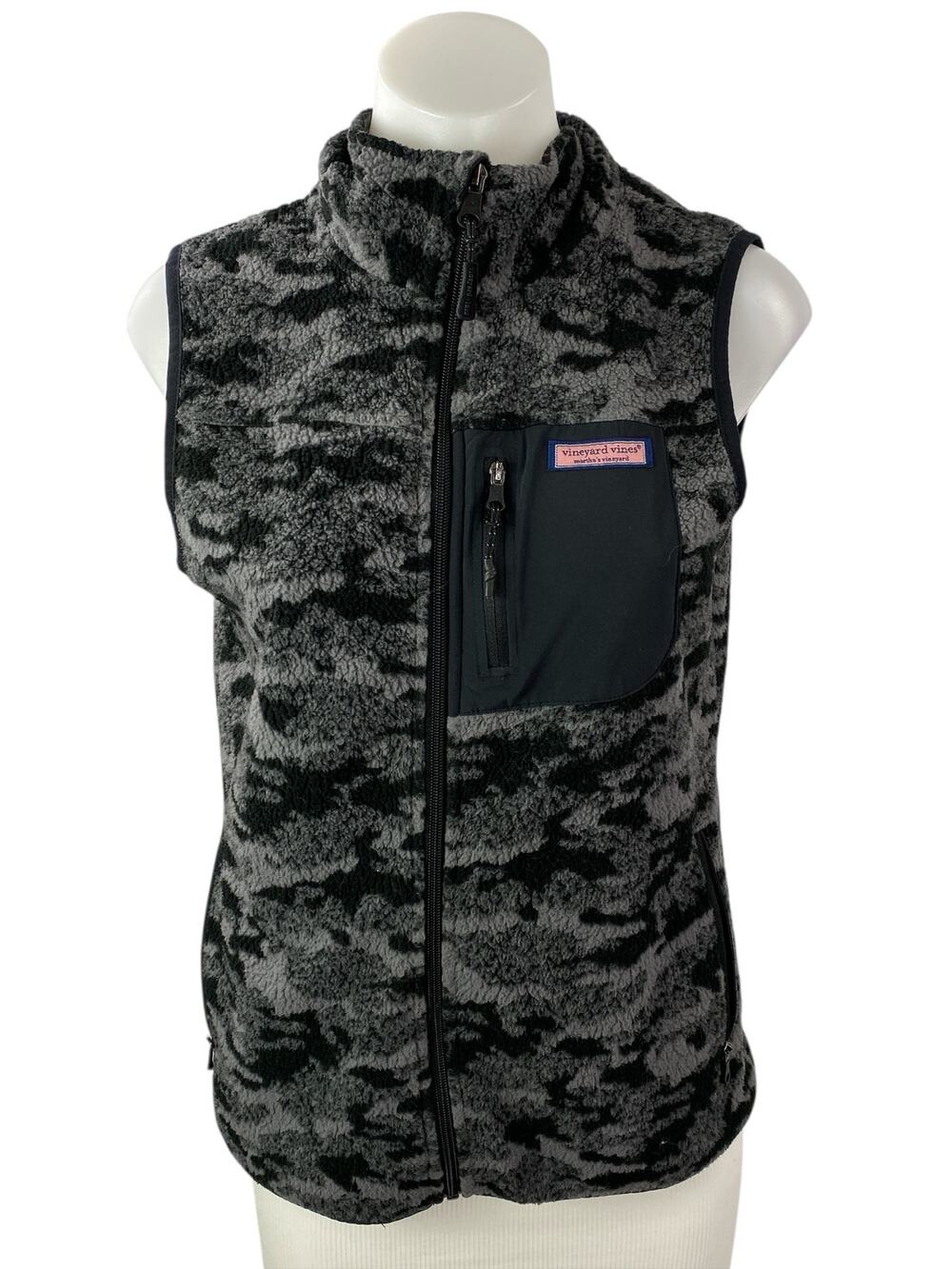 Vineyard Vines Gray Camo Camouflage Sherpa Fleece Zip Up Vest Coat Jacket Size S